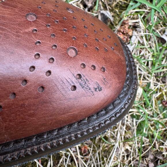 Vintage Joan Helpern Wingtip Oxford Heeled Ankle Boots Cognac Womens 8.5 M Italy - Picture 9 of 14